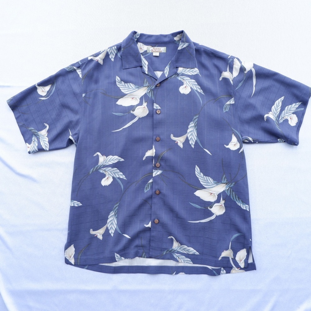 Tommy Bahama Camp Shirt Mens Large Button Up Short Sleeve Floral Tropical Silk - Picture 11 of 16